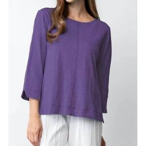 NEW HABITAT cotton coverstitch boatneck top in mulberry